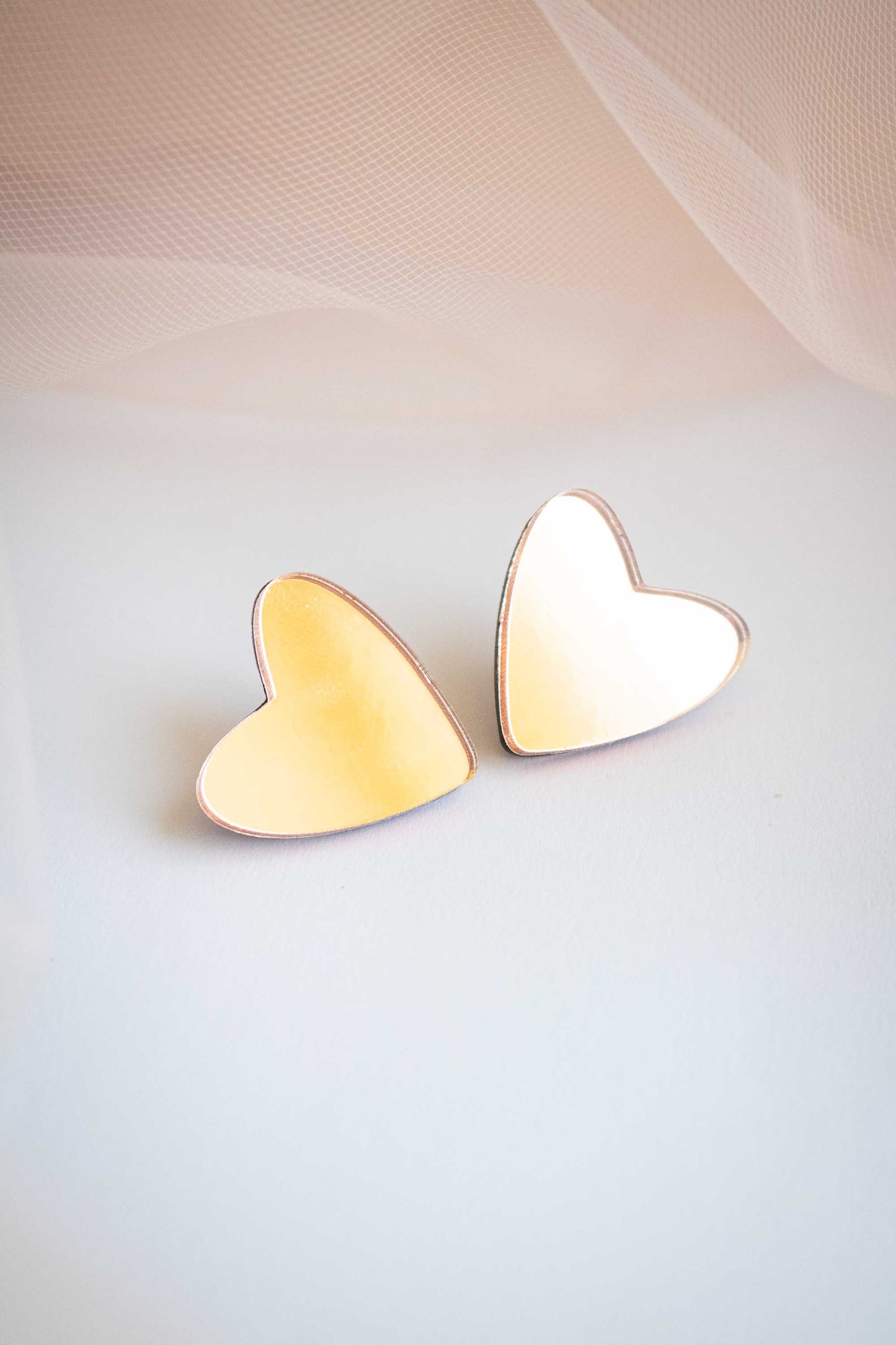boucles d'oreille cœur rose gold miroir acrylique, Limonade Studio