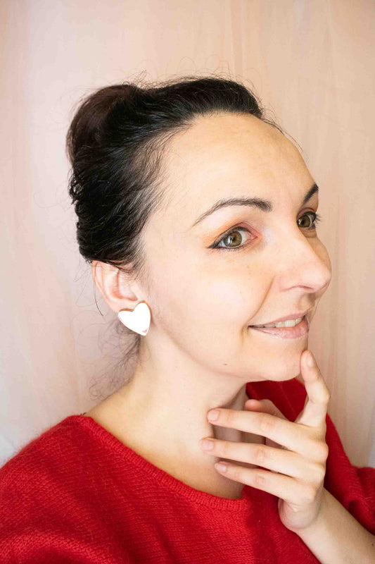 boucles d'oreille cœur rose gold miroir portées, Limonade Studio